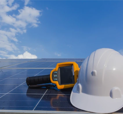 casque sur panneau solaire